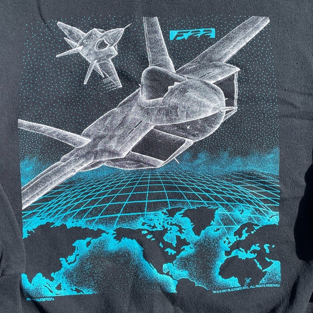 F22 Blackbird Jet Vtg 1991 Jerzees Crewneck Sweatshirt Men’s Size (XL Fits M) - Picture 5 of 7